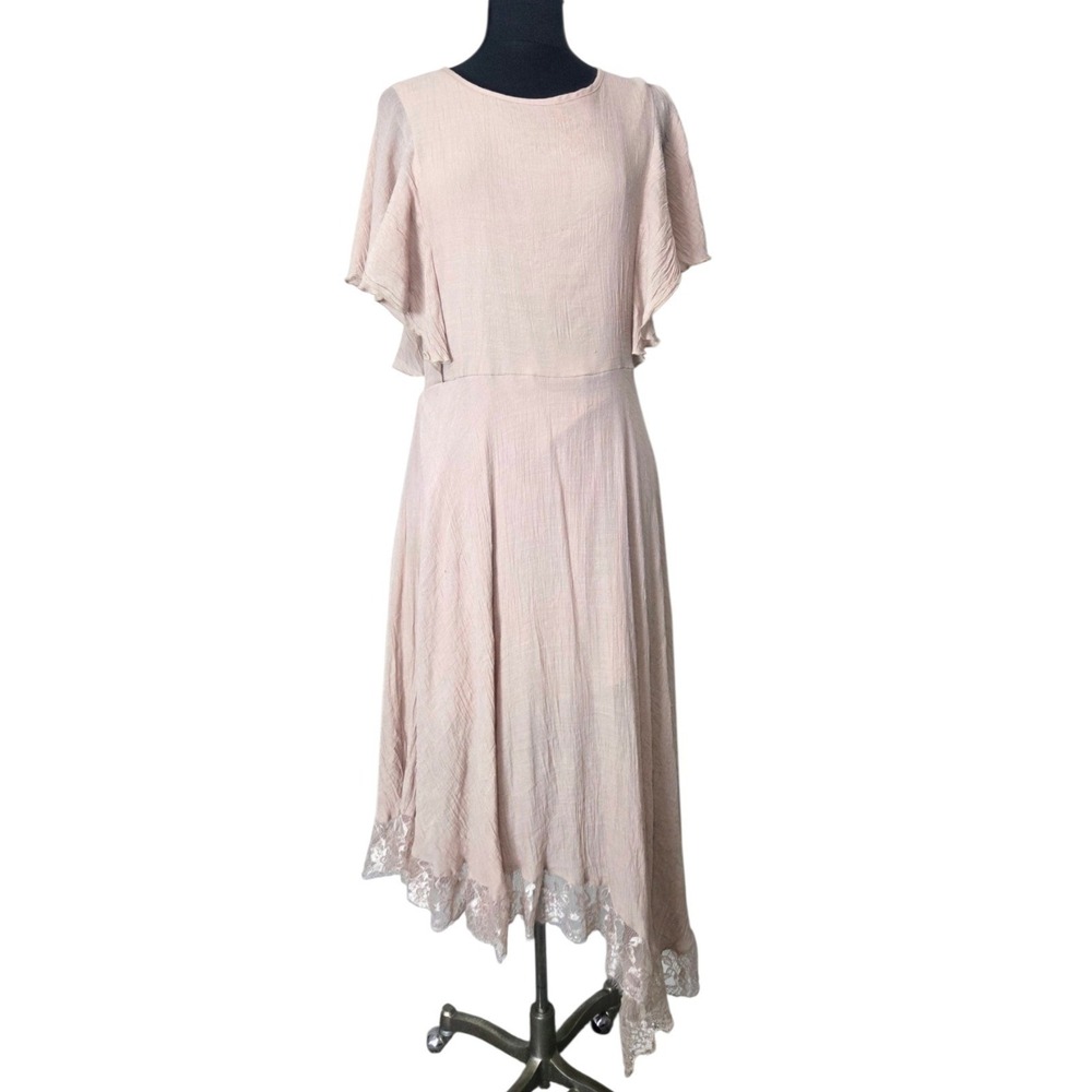 Mia‎ Joy Joyfolie Dusty Rose Dress Flutter Sleeves Lace Trim Feminine Size M / L